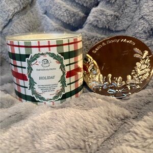 Bath & Body Works Holiday Candle with Plaid and Gold Lid